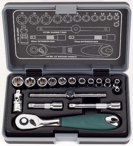 17Pcs 1/4dr. 72T Super Lock Socket Wrench Set